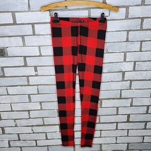 Just One Juniors Black & Red Plaid Leggings Medium Lightweight Stretch Comfort